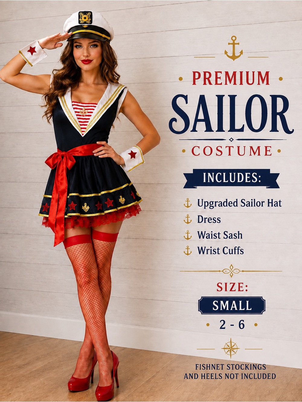 ⚓ Premium Sailor Halloween Costume Women’s Small 2-6 Complete Set